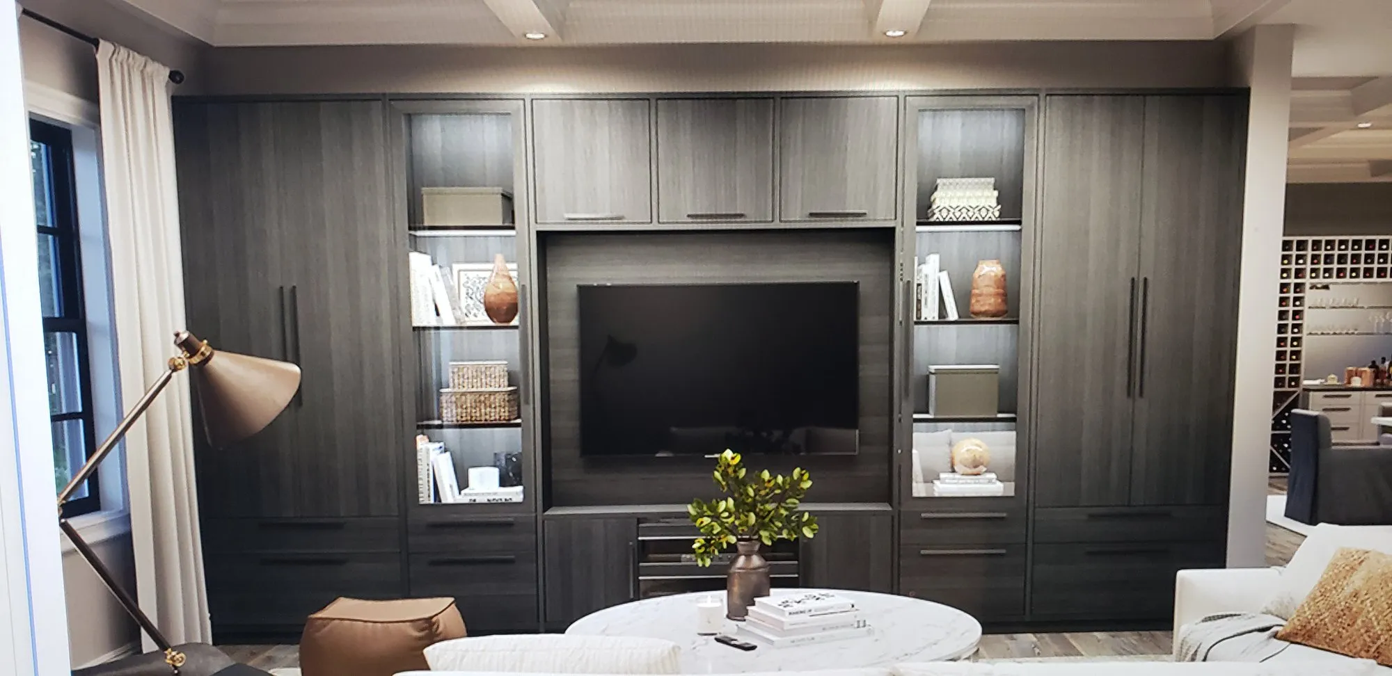Charcoal media wall, a custom closet built by Closet Authority NC in the Wilmington, NC area